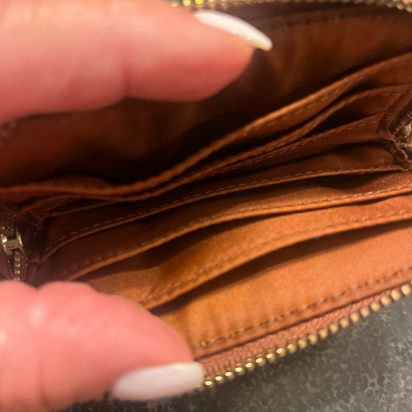 NWOT Authentic Coach brown logo double zip coin & credit card wallet. 3.5 x 4.5” - Picture 4 of 6